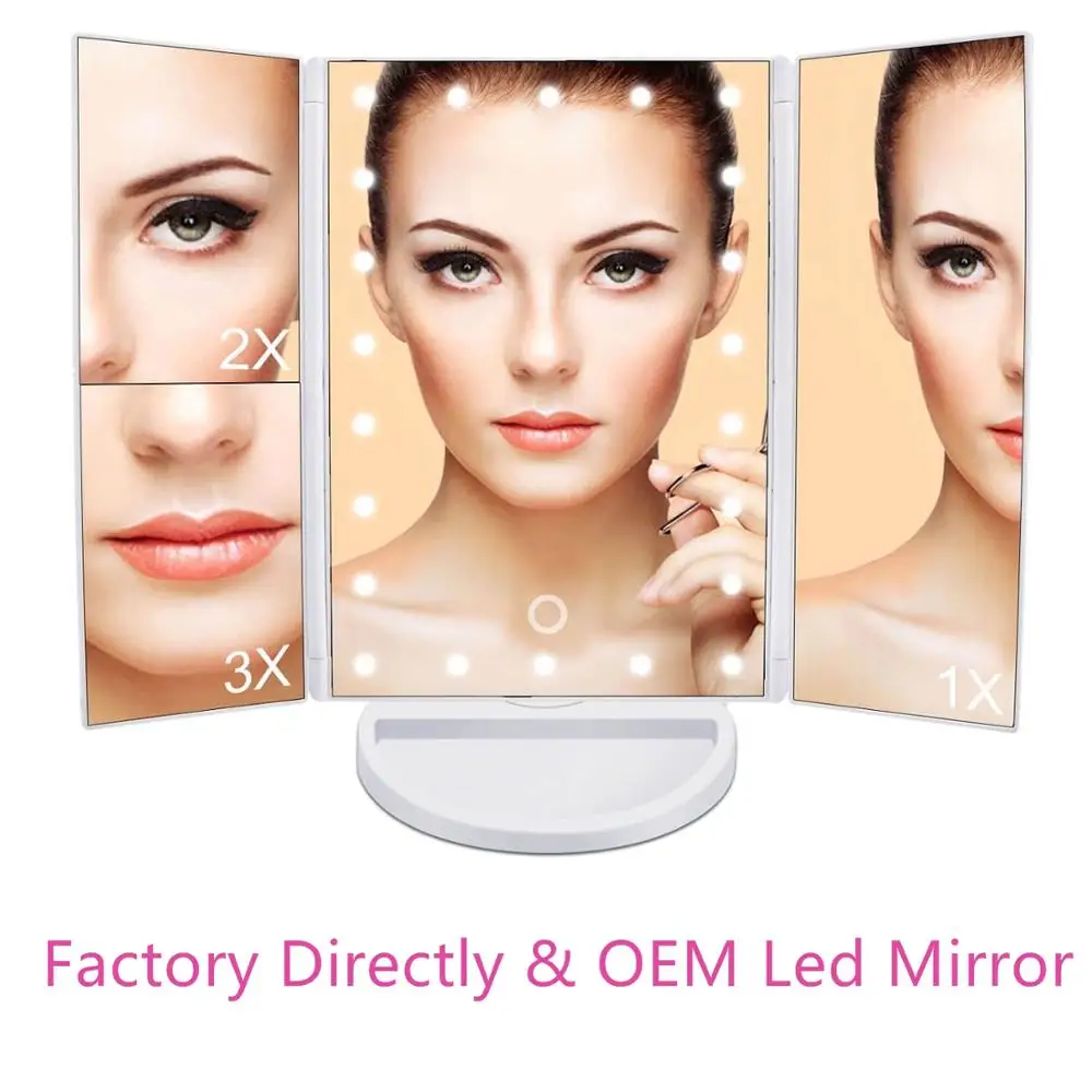 Trifold 22 Led Light Vanity Makeup Mirror Lighted Touch Screen