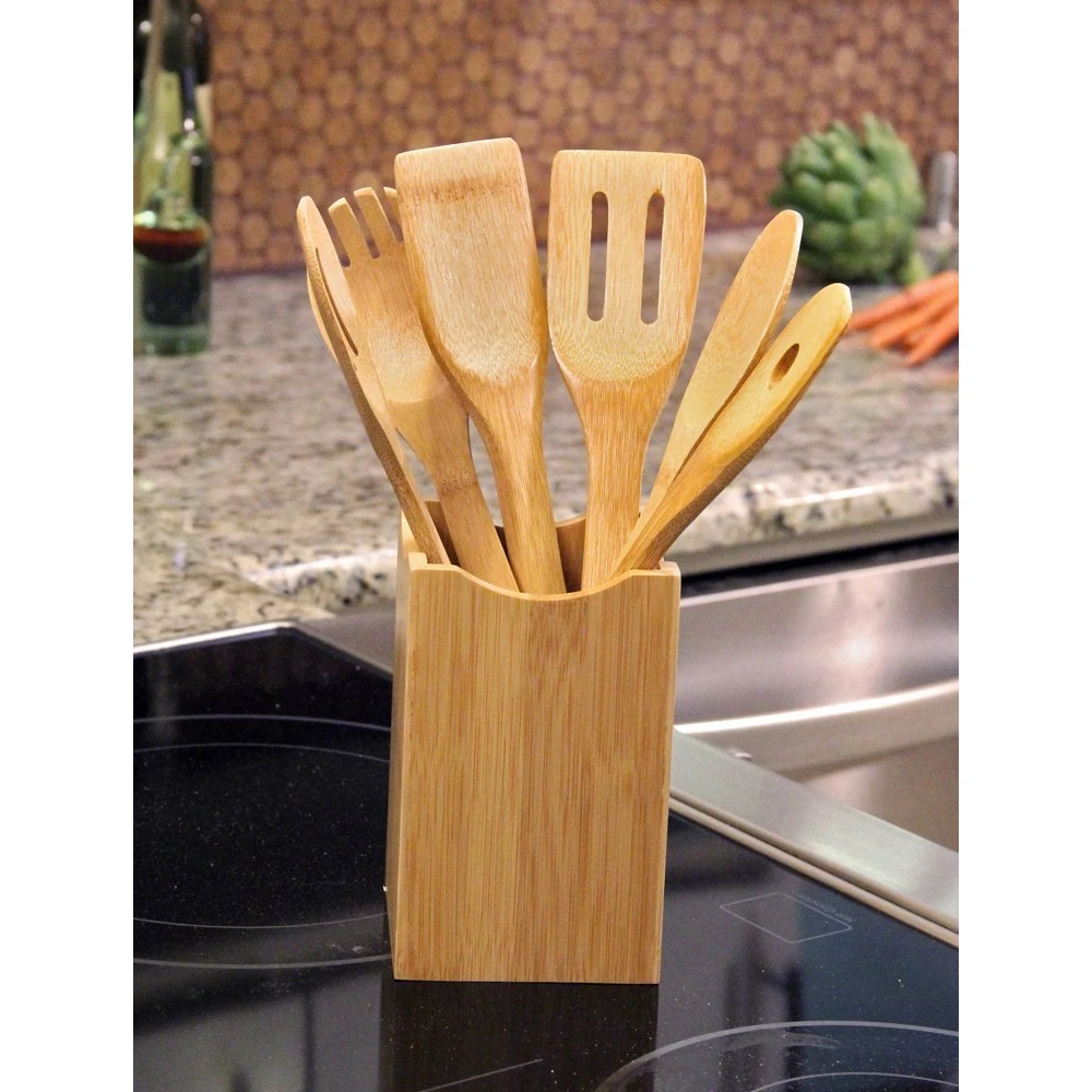 6 Pieces Wooden Bamboo Kitchen Cooking Serving Utensils Buy 5 Pieces