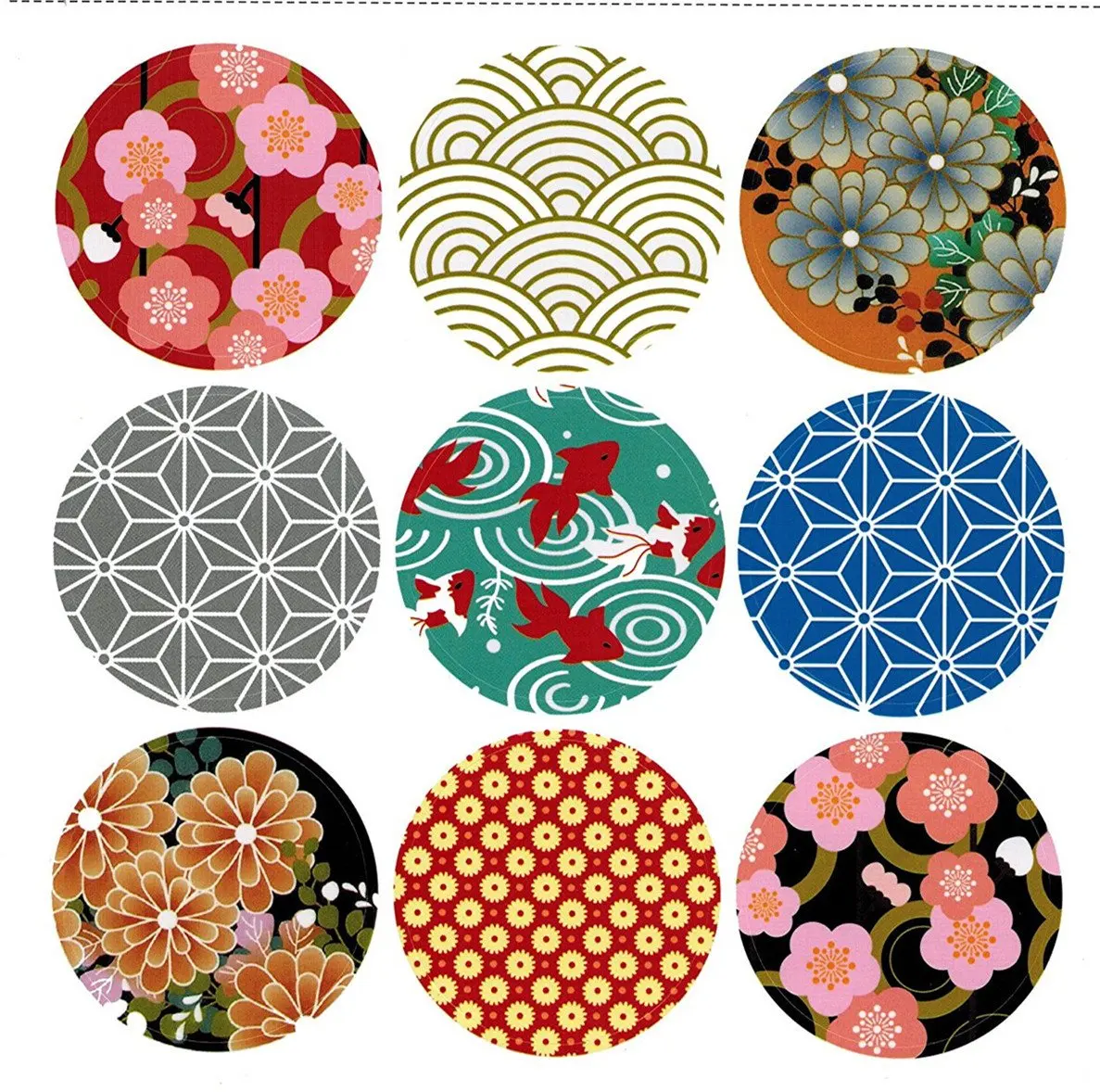 Pack of 90 Japan style Decorative Adhesive Label 1.53'' Personalized Stickers Packaging Seals Crafts Handmade Baked Envelope Label Decorative Sticker (Japan style 90pcs)