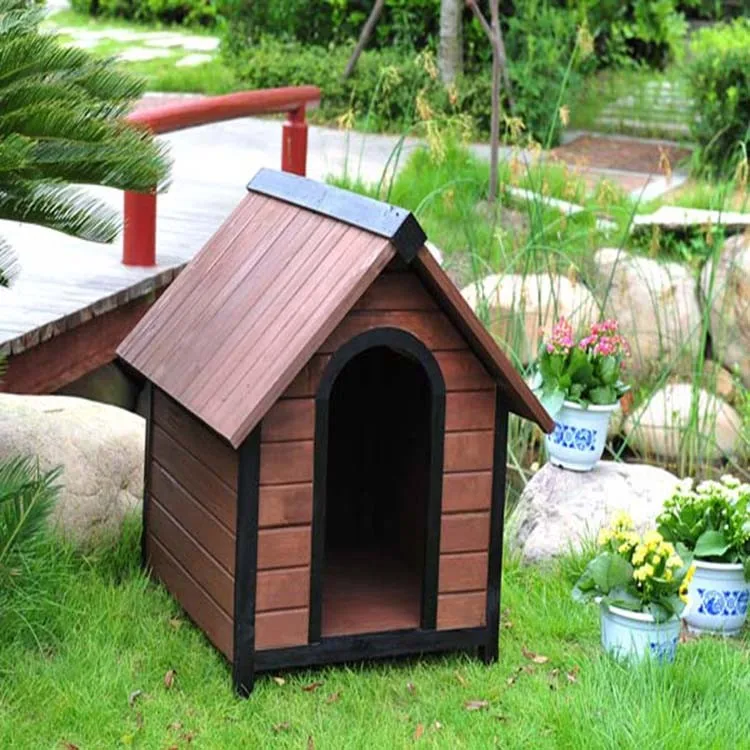 Dog House Kennel Wood Plastic Brown Dog Cat Home Outdoor ...