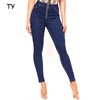 Ring-o-pull zip high quality skinny fit denim jeans front zip detail jean pants ladies sexy tights trousers