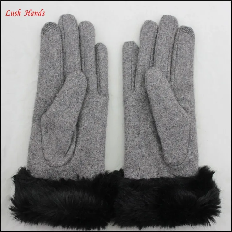 Wholesale comfortable winter girls rabbit fur cuff thick wool gloves