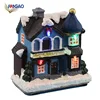 China wholesale ornament accessories figurine christmas village decoration polyresin resin christmas village with Led Light
