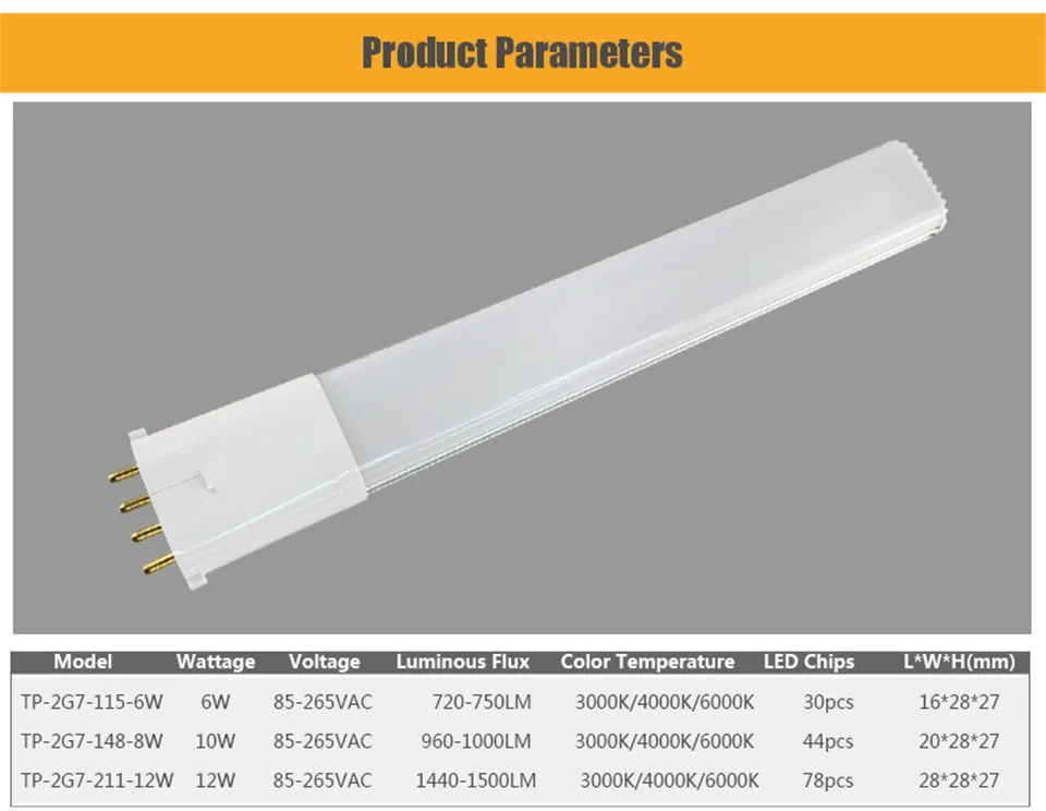 PL LED G27 6W 115mm 4pins - 50000 Hours Lifespan & 180° Beam