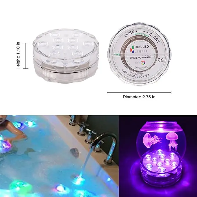 Hot sale Submersible LED Light, 10-LED RGB Waterproof Battery Powered Lights with IR Remote Controller for vase base, fish tank