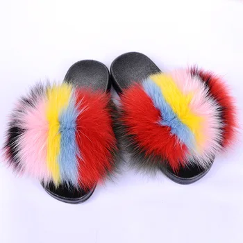 Top Quality Real Fox Fur Slippers Women 