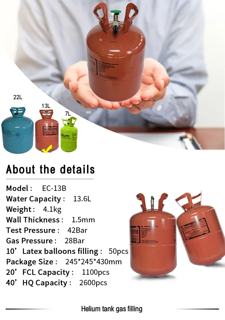 Factory Price Ec13b 50lb Helium Balloon Disposable Helium Gas Cylinder