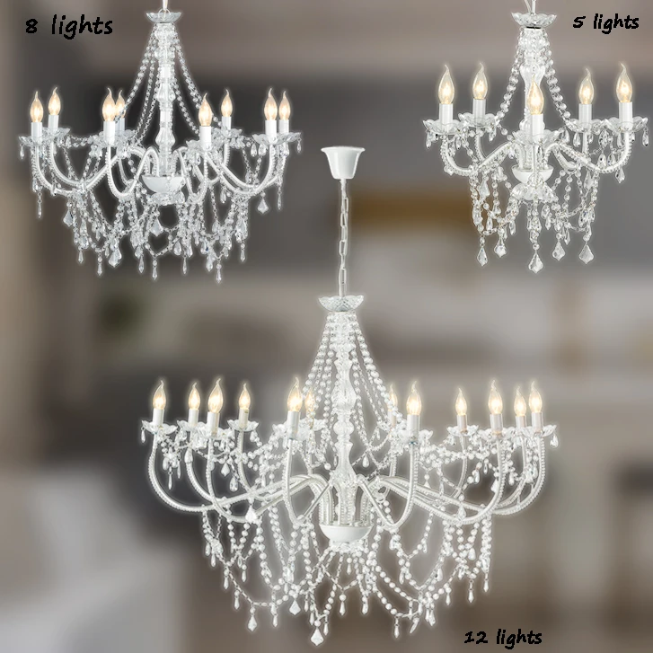 Elegant crystal acrylic chandelier white 5/8/12 lights ceiling light acrylic droplets