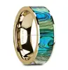 Flat 14K gold interior men's titanium wedding ring mother of pearl inlay polished tungsten ring