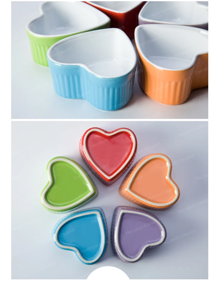 3.5"bowl green/red/green/orange heart shape Souffle dessert bowl