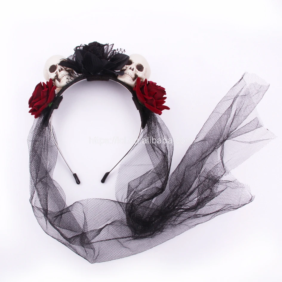 Fashion Flower Embellished Hairband Kids Rose Skull Head Hair ...