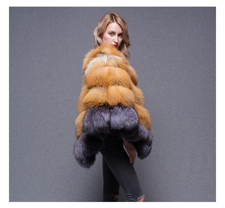Korean Style Triangle Cloak Striped Women Fox Fur Coat Real Buy Fox