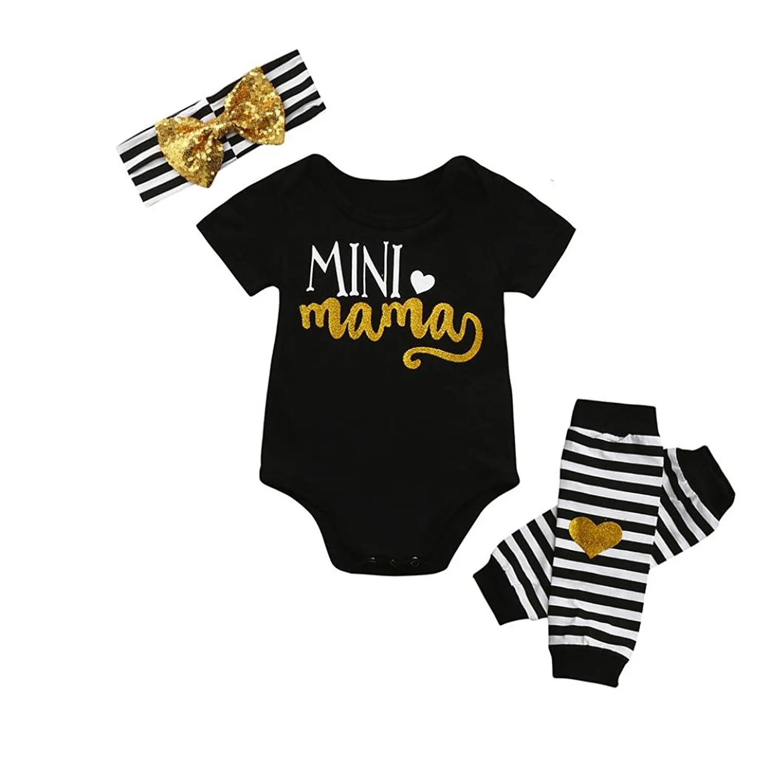 Dainzuy Infant Baby Girls Mini Mama Romper+Leg Warmer+Headband Outfit Set Clothes