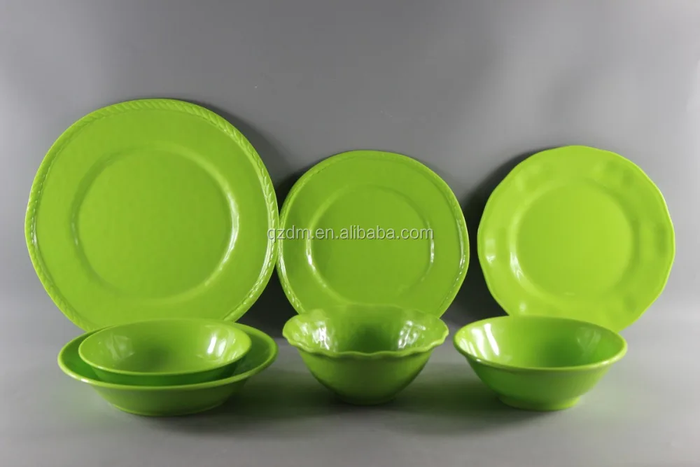 Solid Melamine Dinner Set,Green Plastic Tableware Set