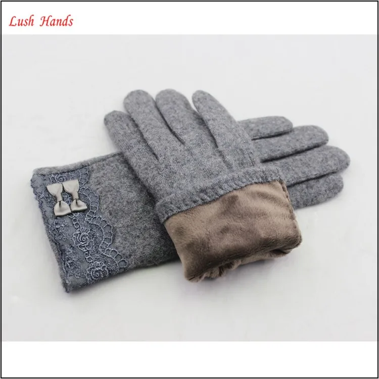 Cheap sexy wholesale wool grey dress gloves with lace and belt for women and Girls