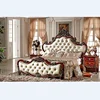 Hot Selling Luxury Wooden Hand Carved Leather Upholstered Bedroom Furniture Set