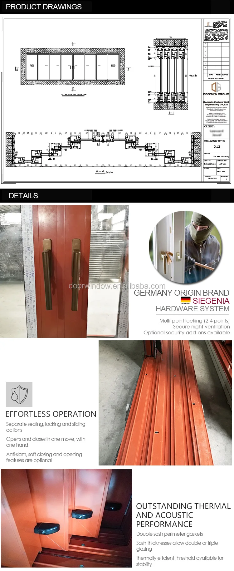 system-Aluminum sliding thermal break door stacker doors