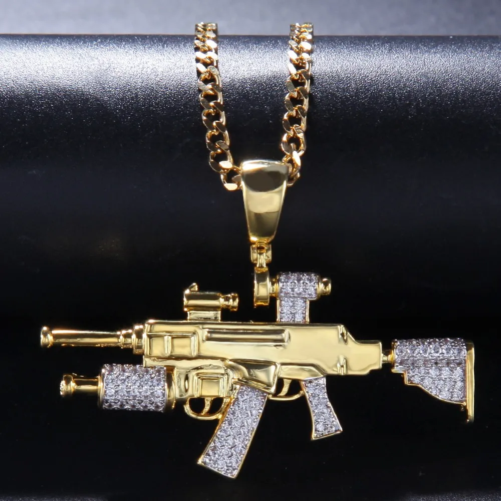 New Iced Out Uzi Gun Pendant Copper Metal Zirconia 18k Gold Pendant Man ...