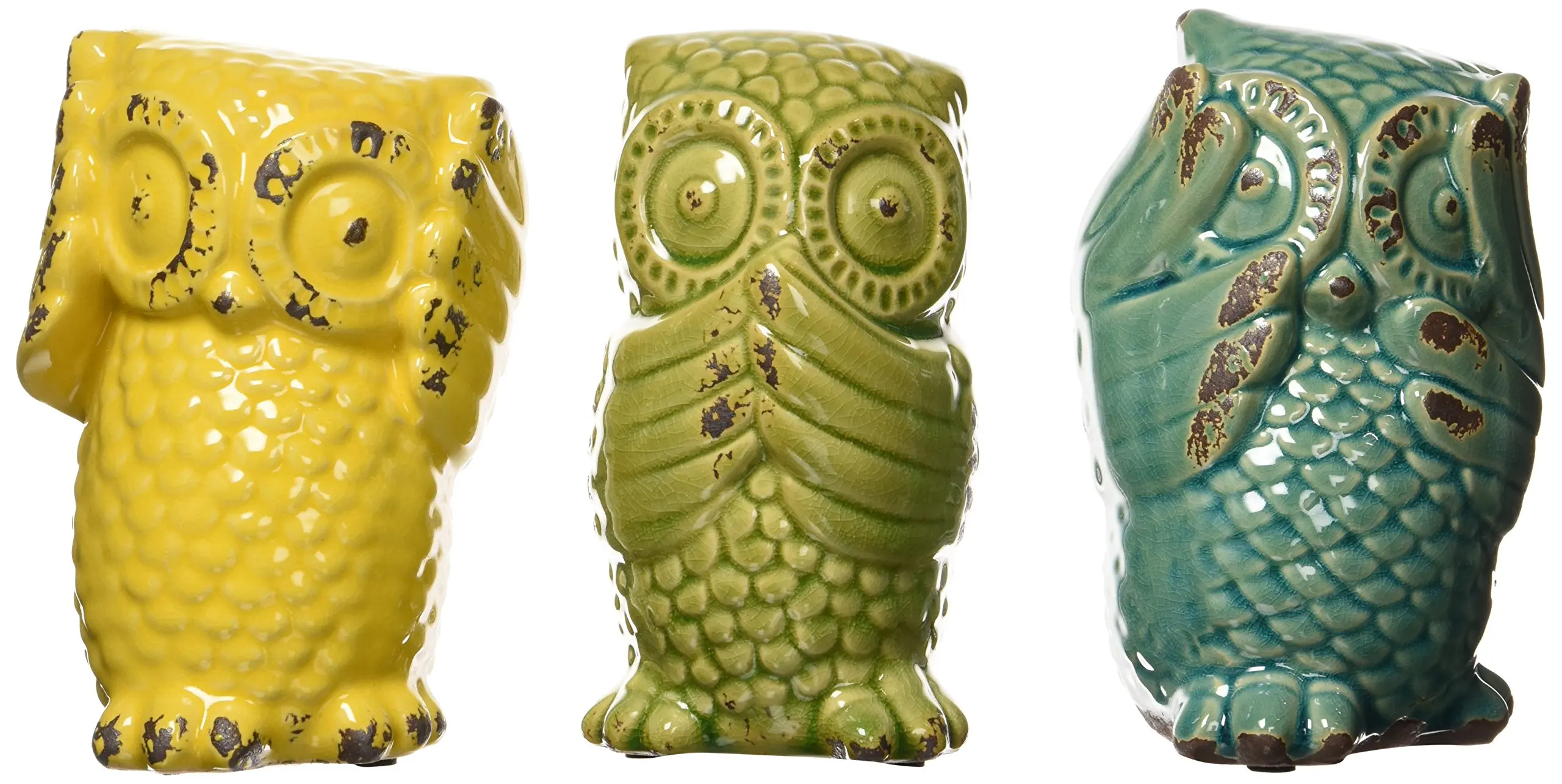 Imax 69230-3 Wise Owls – Set of 3 Ceramic Statuaries, Handcrafted Decor Accessories, Vintage-Inspired Showpieces. Home Decor