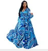 Women's Cute Plus Size Contrast Binding Belted Wrap V Neck Maxi Dress