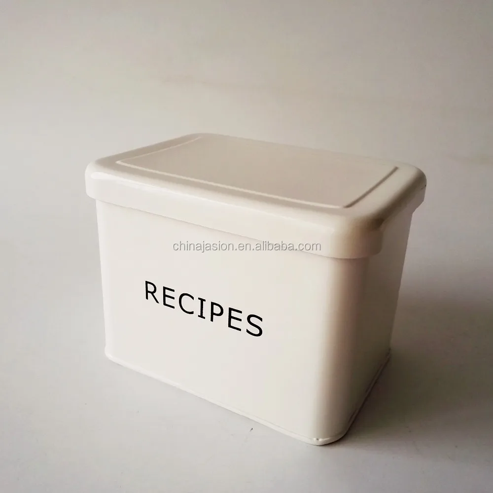 Retro Recipe Box All Metal Recipe Card Box Red & Cream Country Kitchen