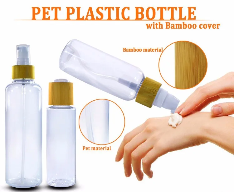 Natural Bamboo Lid 100ml 150ml 250ml 500ml 8oz Plastic Pet Bottle