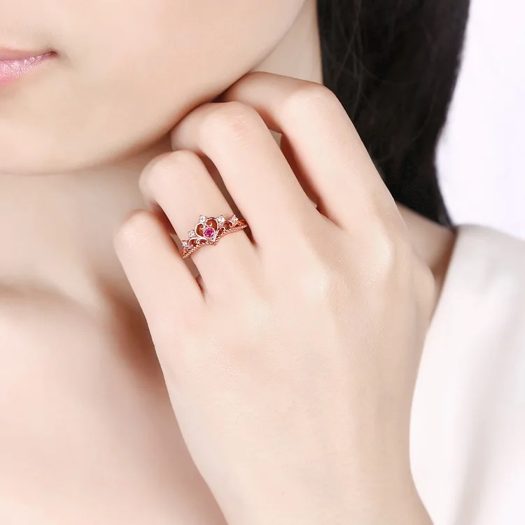Stylish Pink Tourmaline Crown Shape 925 Sterling Silver Jewelry Ring