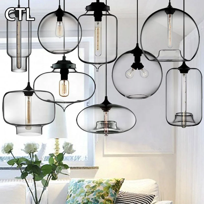 Hotel home decor hand blown smoke grey glass Hanging lamp zhongshan wholesale modern clear glass pendant light