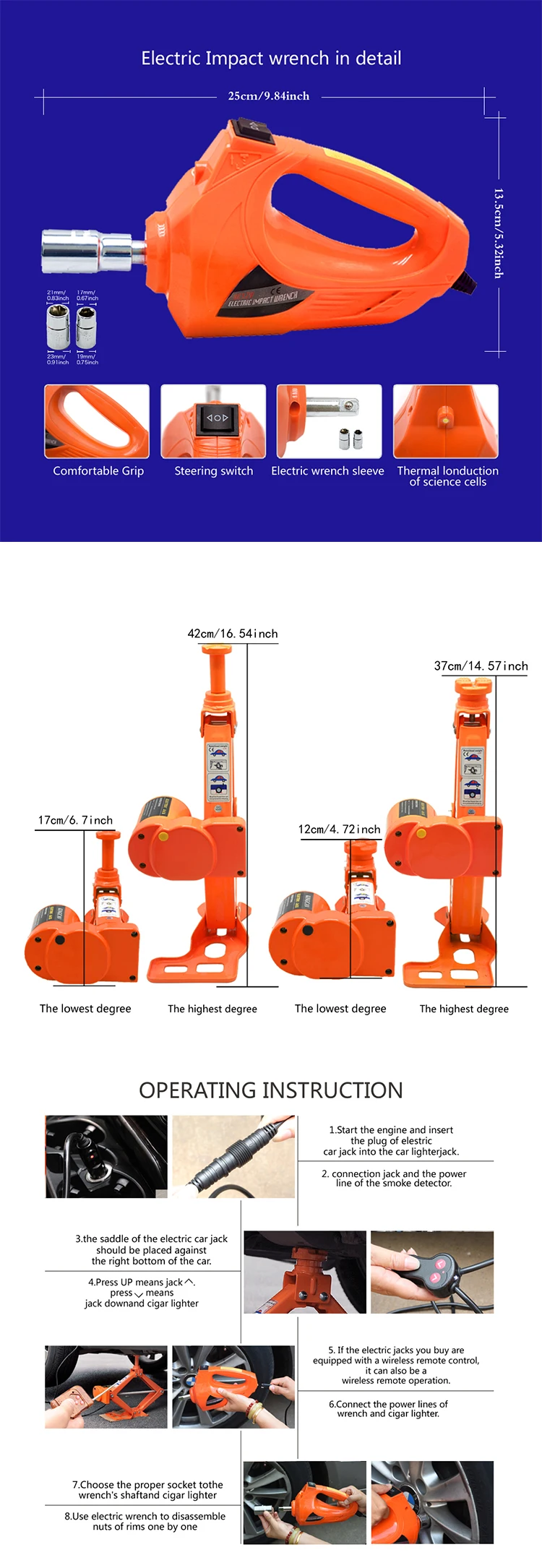 Best Selling Cordless Impact Car Trailer Jacks 3t 42cm Scissor Jack