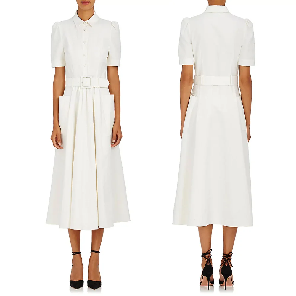 Woman Clothing Short Sleeve Pocket White Linen Dress Custom Dress Shirt
