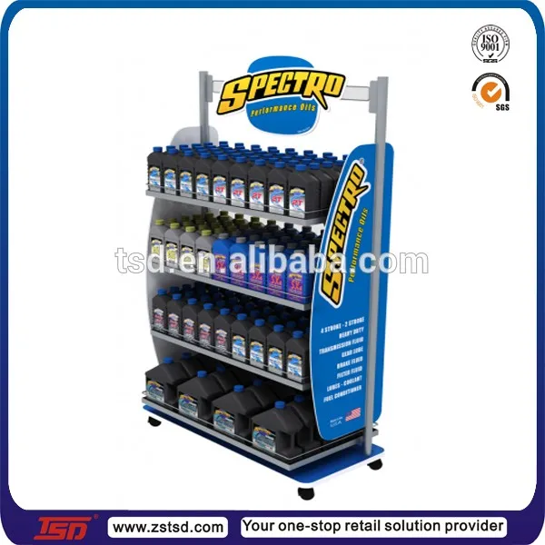 Engine Oil Display Stand Rack Metal Lubricating With Caster for 4s Car