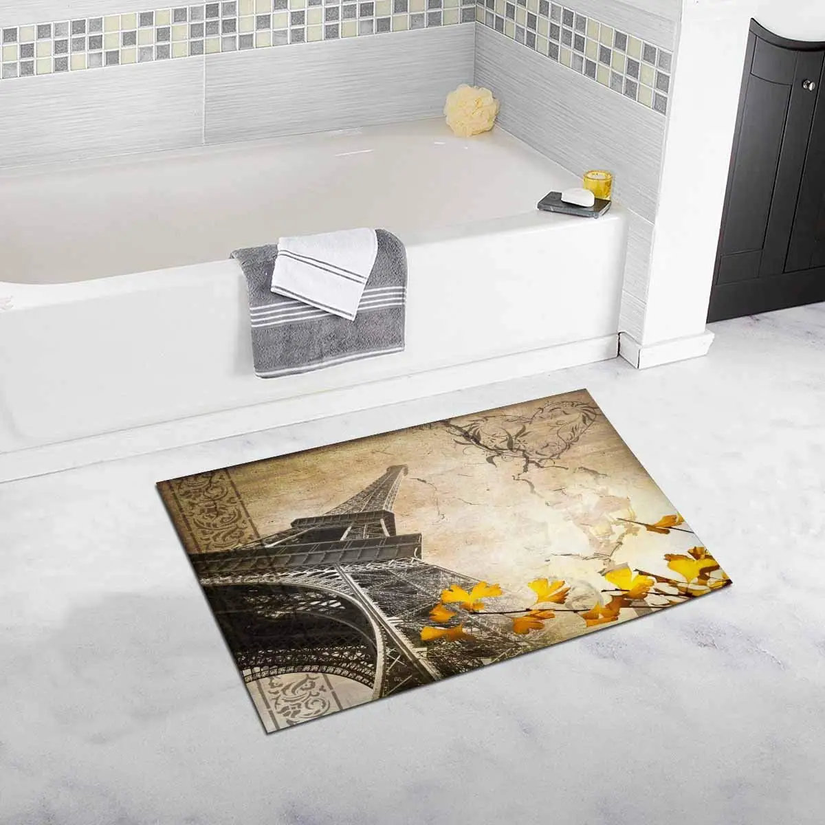 InterestPrint Romantic Vintage Paris Collage with the Eiffel Tower Luxury Microfiber Washable Bath Rug For Floor Bathroom Bedroom Living Room