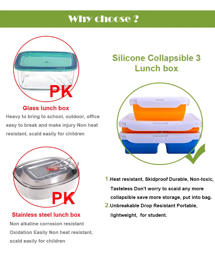 Custom PP lid Biodegradable Leakproof Insulated Silicone School Bento Lunch Box