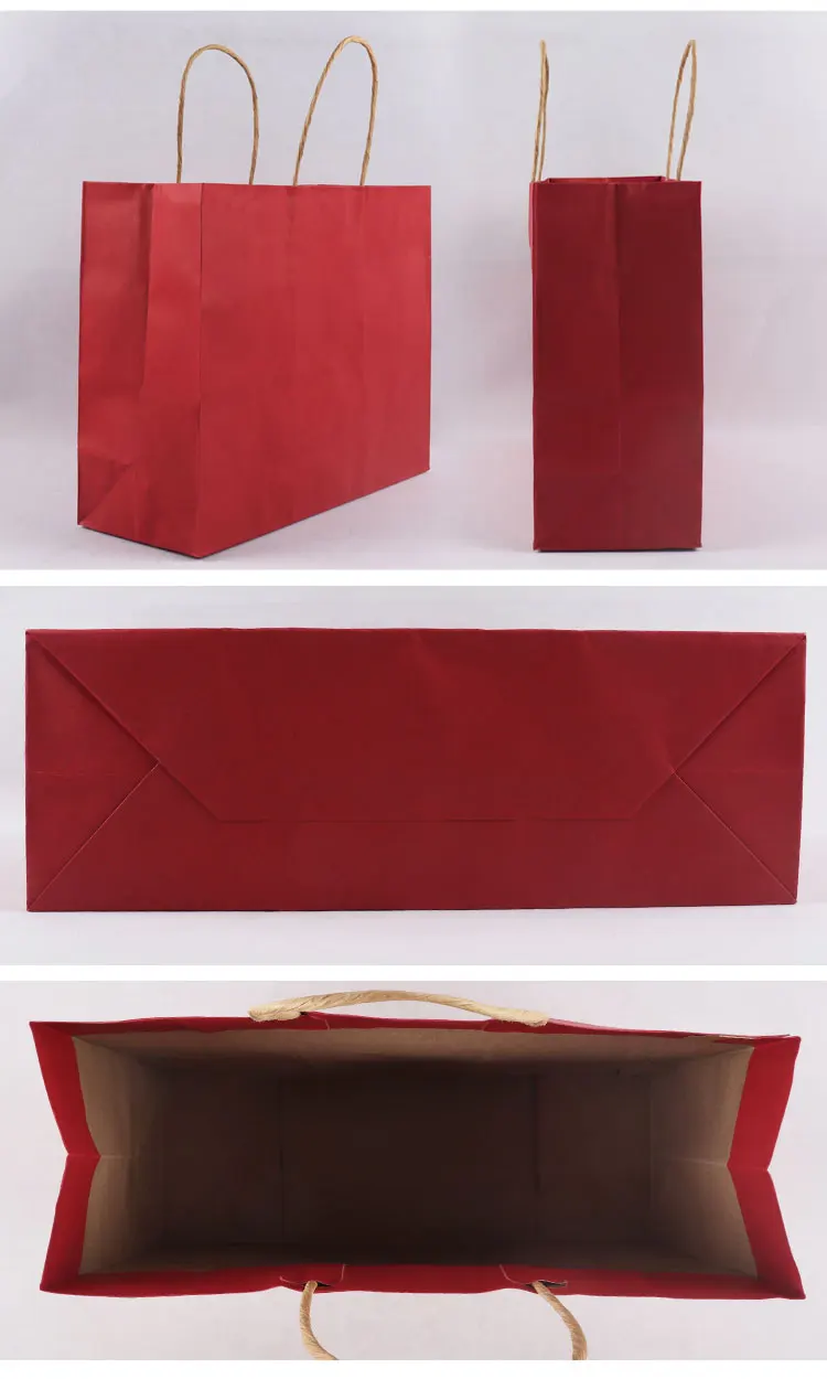 批发红色豪华牛皮纸处理礼品购物包装袋