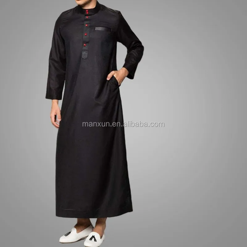 Jalabiya Dubai Jubba Men Designs Black Colour High Neck Design For