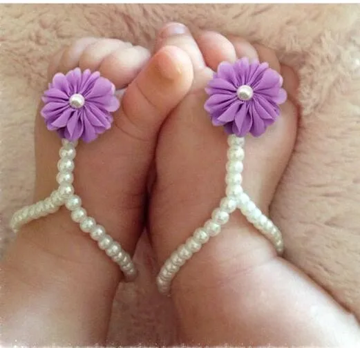 Summer Infant Kids Baby Girl Sole Crib Barefoot Ring Flower Pearl Shoes Sandals 