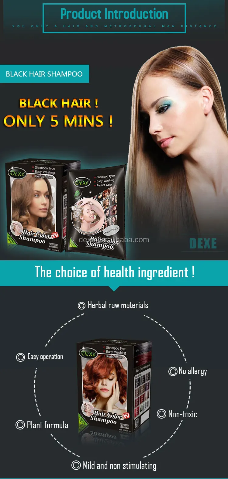 Hainahua Smooth Soft Fast Ammonia Free Henna Herbal Extract Hair Color Shampoo to Cover Grey