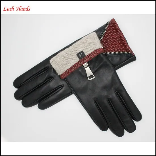 women fashion new style popular leather glove with zipper