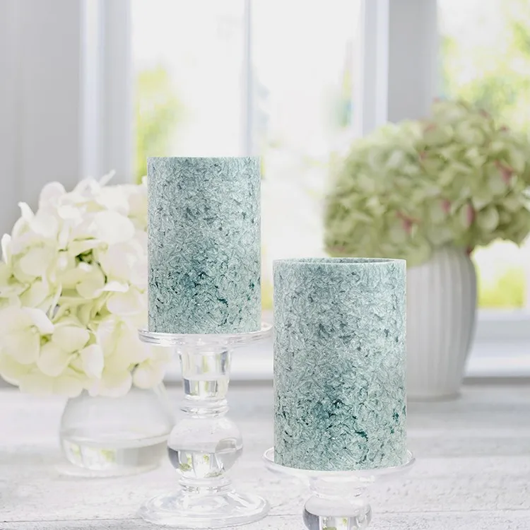 Spring Teal Flameless Led Pillar Battery Candle Light Compressed Led