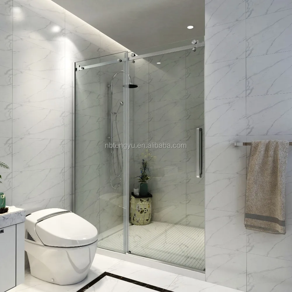 Frameless Brushed Stainless Steel Decor Sliding Shower Barn Door