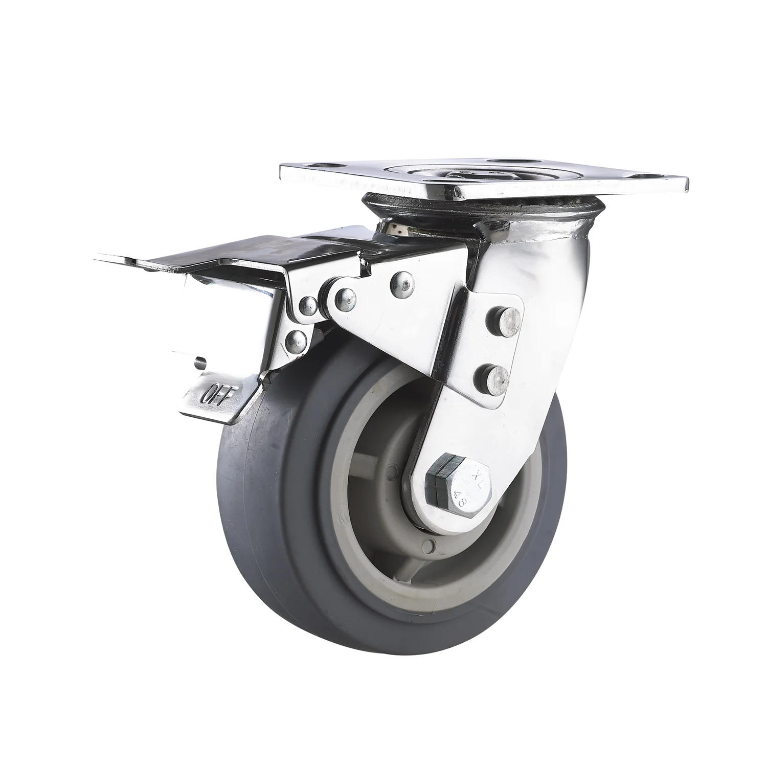4" 5" 6" 8" Fixed Rigid Double Ball Bearing Poly Hub Grey Thermoplastic Rubber Caster Wheels