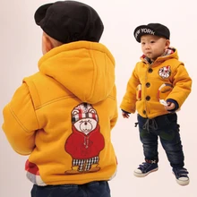 Free shipping New boys thicker cartoon hooded coat warm jacket boy sandwiched cotton plus velvet winter