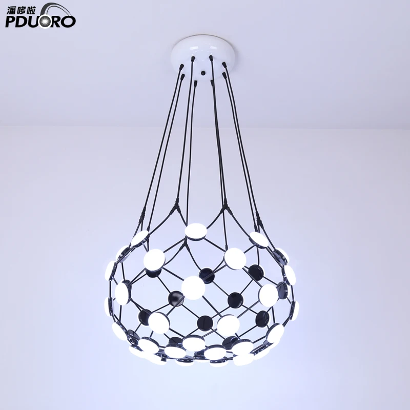 Modern simple art dinning pendant bedroom Black White Wrought Iron led large net pocket hotel decoration chandelier