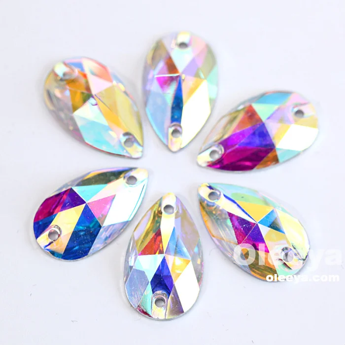 OLeeya Hot Sale 13*17mm Resin Crystal AB Cosmic Stones Flat Back Sew on Rhinestones for Garment