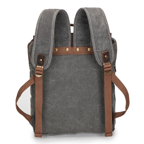 16oz Canvas vintage 17 inch laptop travelling backpack with leather trim