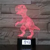 Amazon Best Seller Dinosaur Toys 3D Night Light Get Up Reminder Remote Control LED Illusion Lamp With Alarm Clock