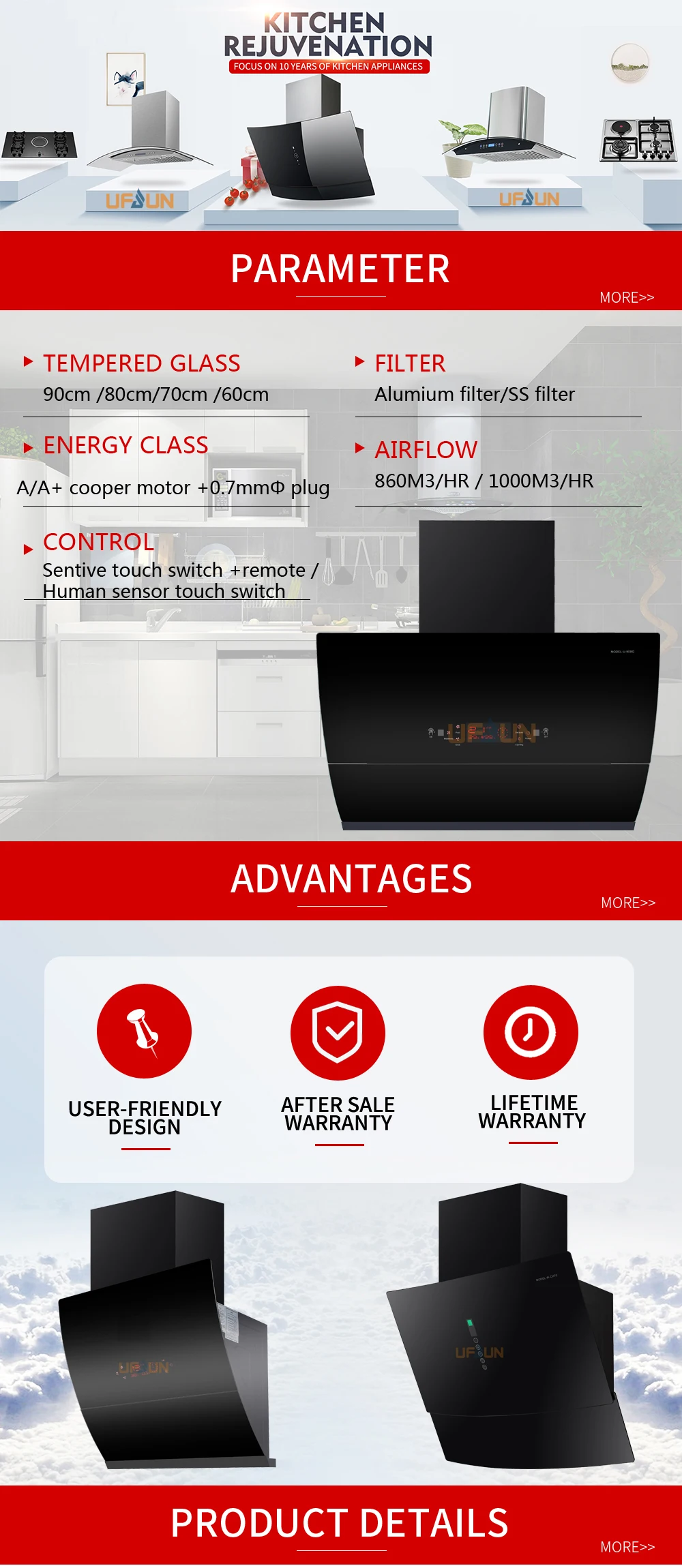 Factory Supplier 90cm Competitive Price Electric Chimney Customize Logo Wall Mounted Screen