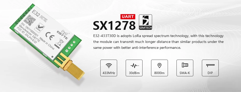 E32-433T30D SX1278/SX1276 7.5km 433MHz LoRa rf radio wireless data transmitter receiver module - ANKUX.COM