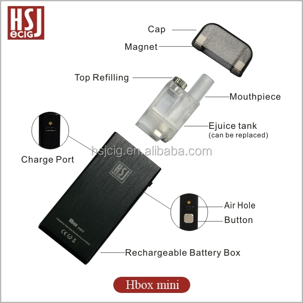 aluminum material smoking electronic vape plastic cap with 2 magnet e-cig from HSJ Hbox mini model