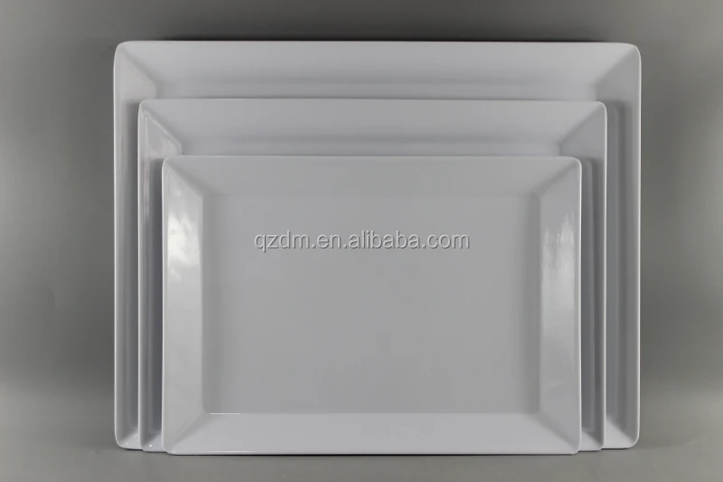 White Melamine Rectangle Tray Set Plastic plate 3pcs